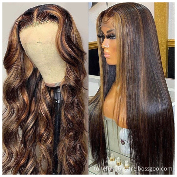 Highlight Wig Vendor Wholesale 1b Honey Blonde Ombre Hair Wig With Dark Roots Mink Peruvian Virgin Human Hair HD Lace Front Wig